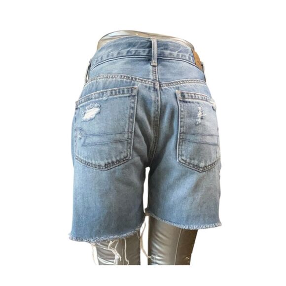 American Eagle Jean Shorts Junior 0  Blue High Rise Distressed Cotton (Sz0 W26) - Picture 2 of 14